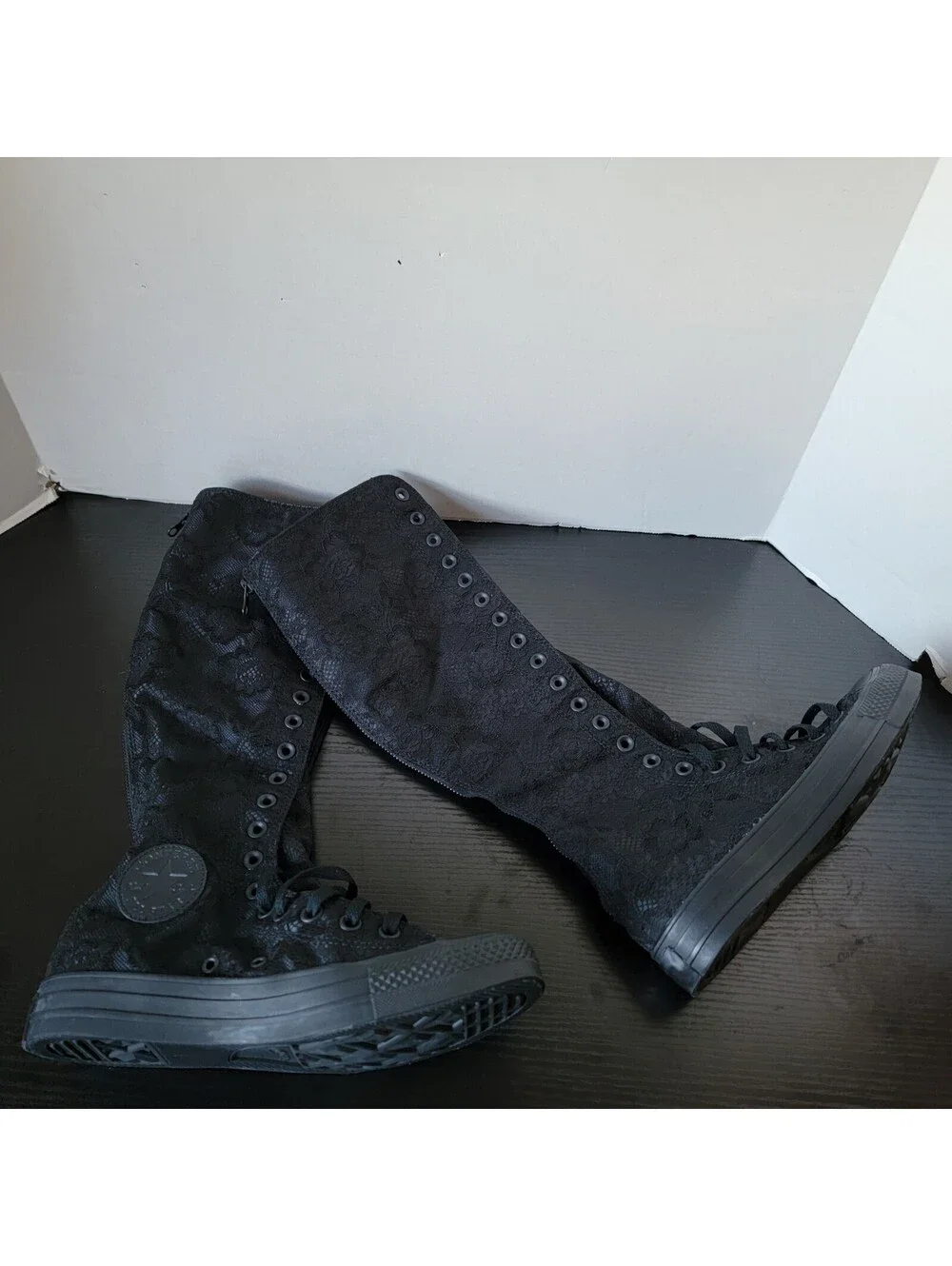 Converse Chuck Taylor All Star XX Hi Black Lace Knee High Boots sizes 6